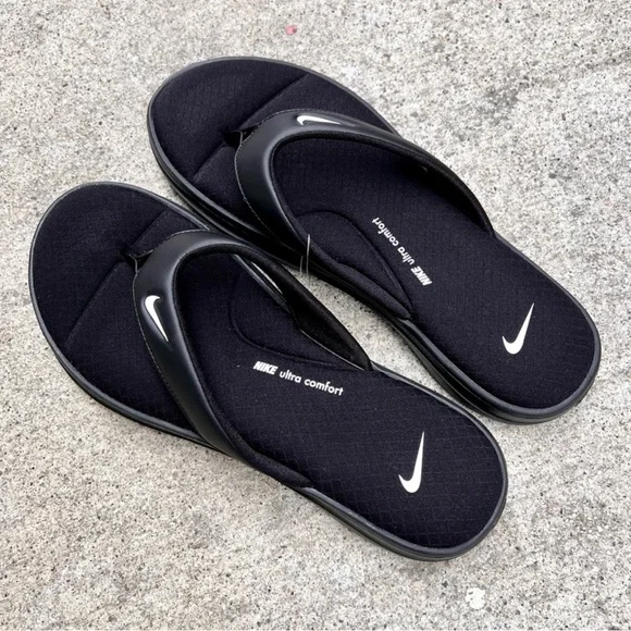 NEW WMNS NIKE ULTRAS COMFORTS 3 THONGS WOMEN THNG III BLACKS WHITES FOOTBEDS - Picture 7 of 7